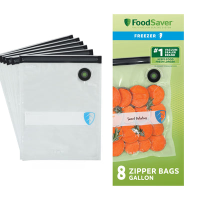FoodSaver 8 Pack Reusable Gallon Vacuum Zipper Bags, Storage Bags for Food