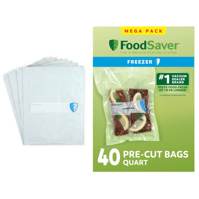 FoodSaver 40 Pack Quart Vacuum Seal Bags, Pre-Cut BPA-Free Freezer Storage Bags