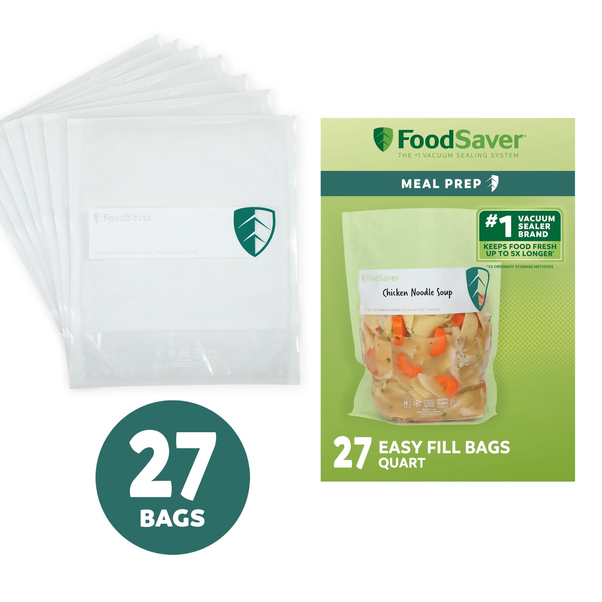 FoodSaver Easy Fill 1-Quart Vacuum Sealer Bags, 27 Count, Free-Standing Design