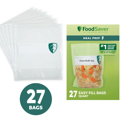 FoodSaver Easy Fill 1-Quart Vacuum Sealer Bags, 27 Count, Free-Standing Design