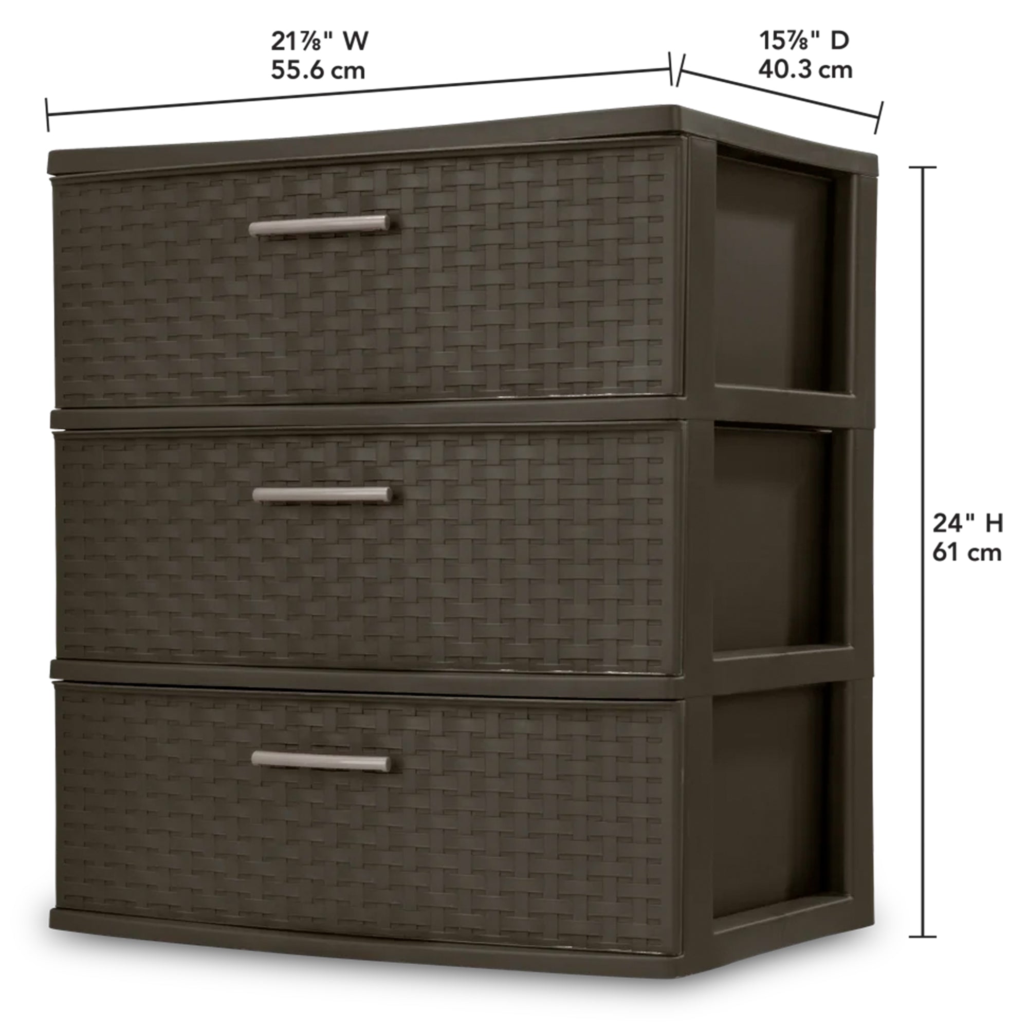 Sterilite 3 Drawer Wide Storage Tower, Weave Home Organizer, Espresso, 3 Pack