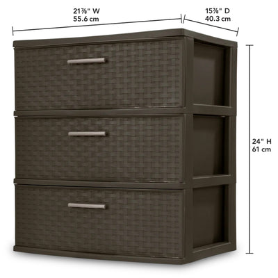 Sterilite 3 Drawer Wide Storage Tower, Weave Home Organizer, Espresso, 3 Pack