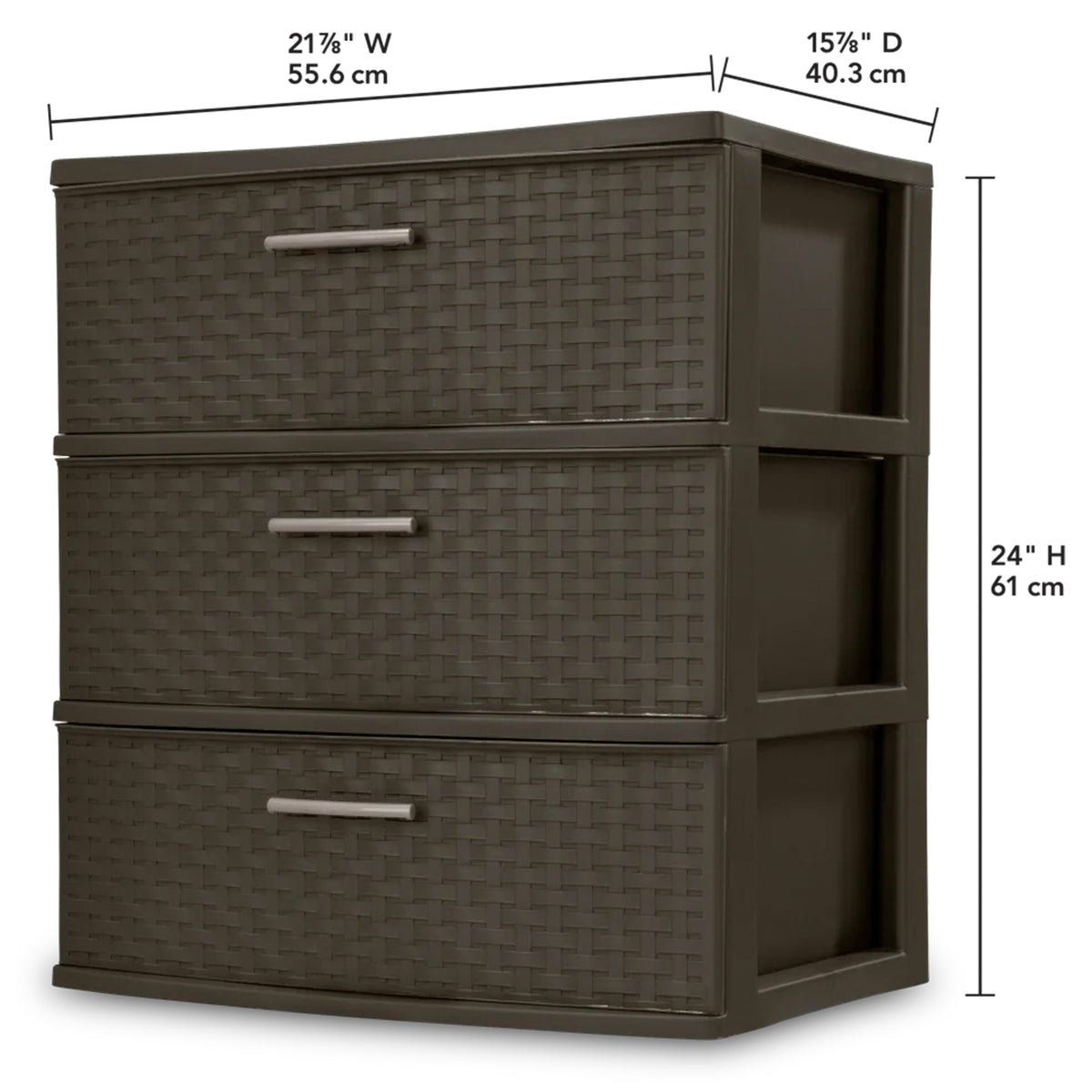 Sterilite 3 Drawer Wide Storage Tower, Weave Home Organizer, Espresso, 3 Pack
