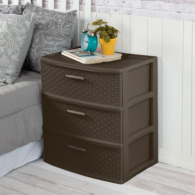 Sterilite 3 Drawer Wide Storage Tower, Weave Home Organizer, Espresso, 3 Pack