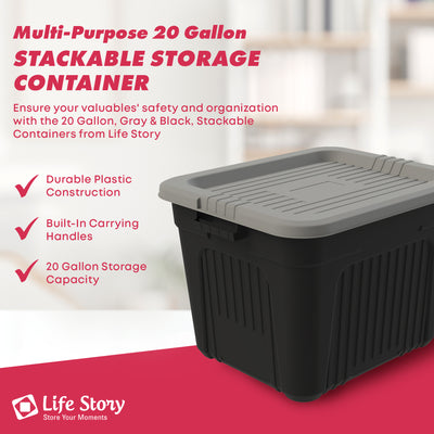 Life Story 20 Gallon Stackable Storage Bin, Versatile Lidded Container, Gray - VMInnovations