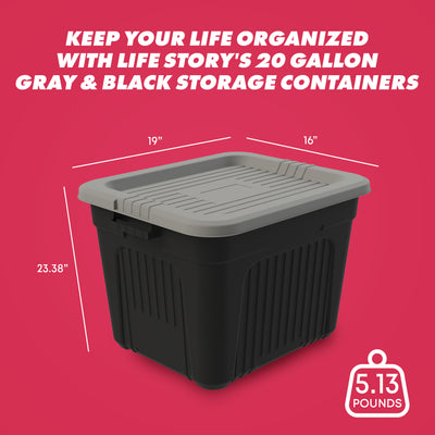 Life Story 20 Gallon Stackable Storage Bin, Versatile Lidded Container, Gray - VMInnovations