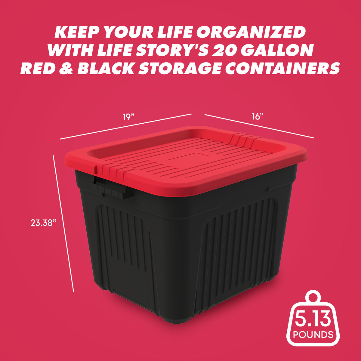 Life Story 20 Gallon Stackable Storage Bin, Versatile Lidded Container, Red - VMInnovations