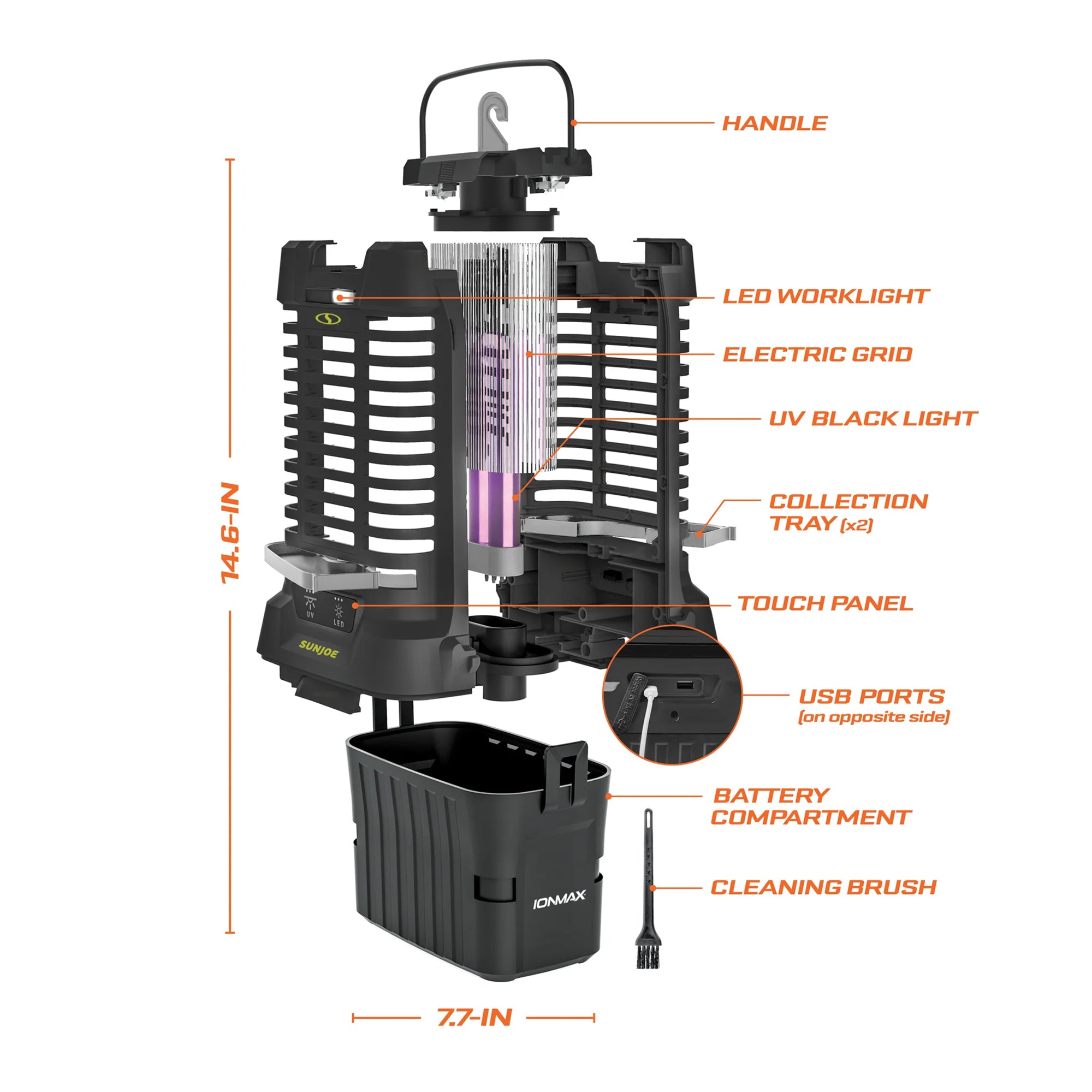 Sun Joe Cordless Indoor/Outdoor Bug Zapper, Battery and Charger, 24V-BZ100-LTE