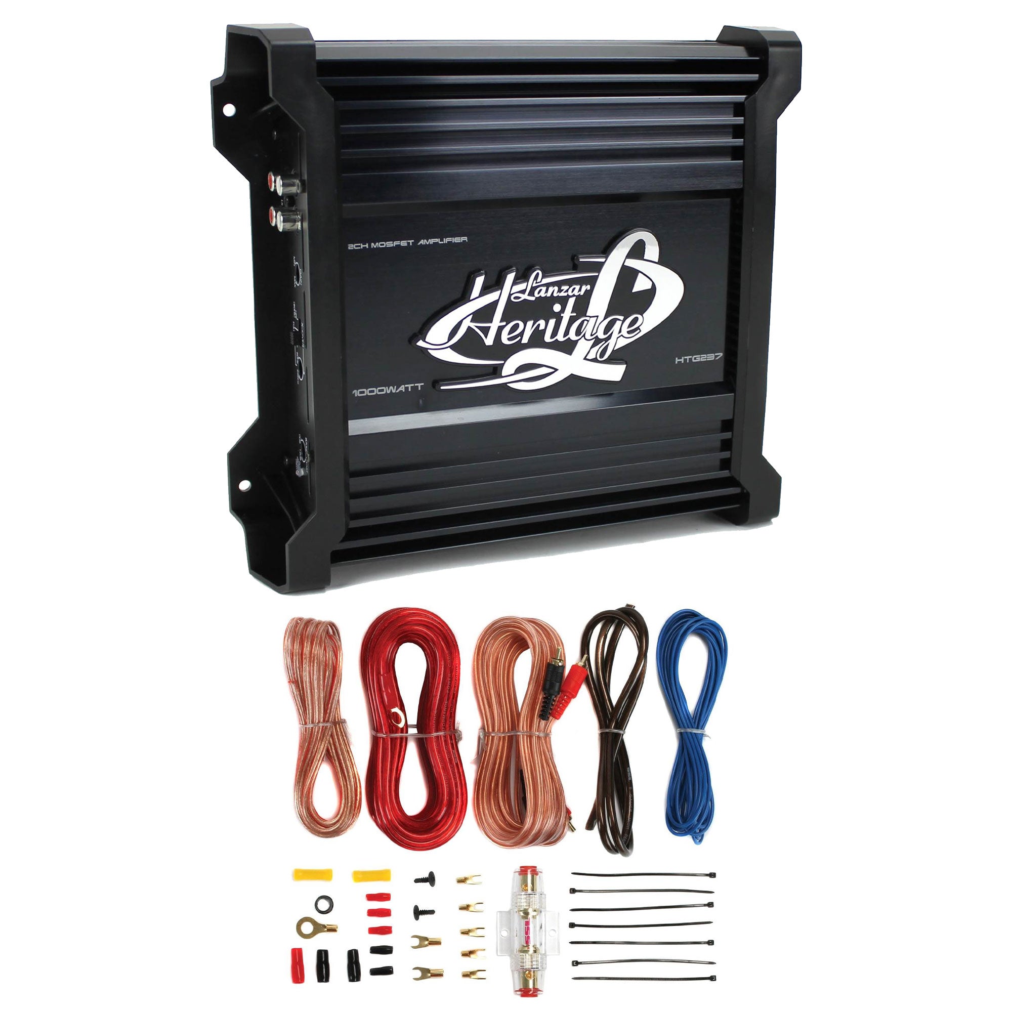 LANZAR 1000W 2 Channel Car Digital Power Amplifier and 8 Gauge Amp Kit