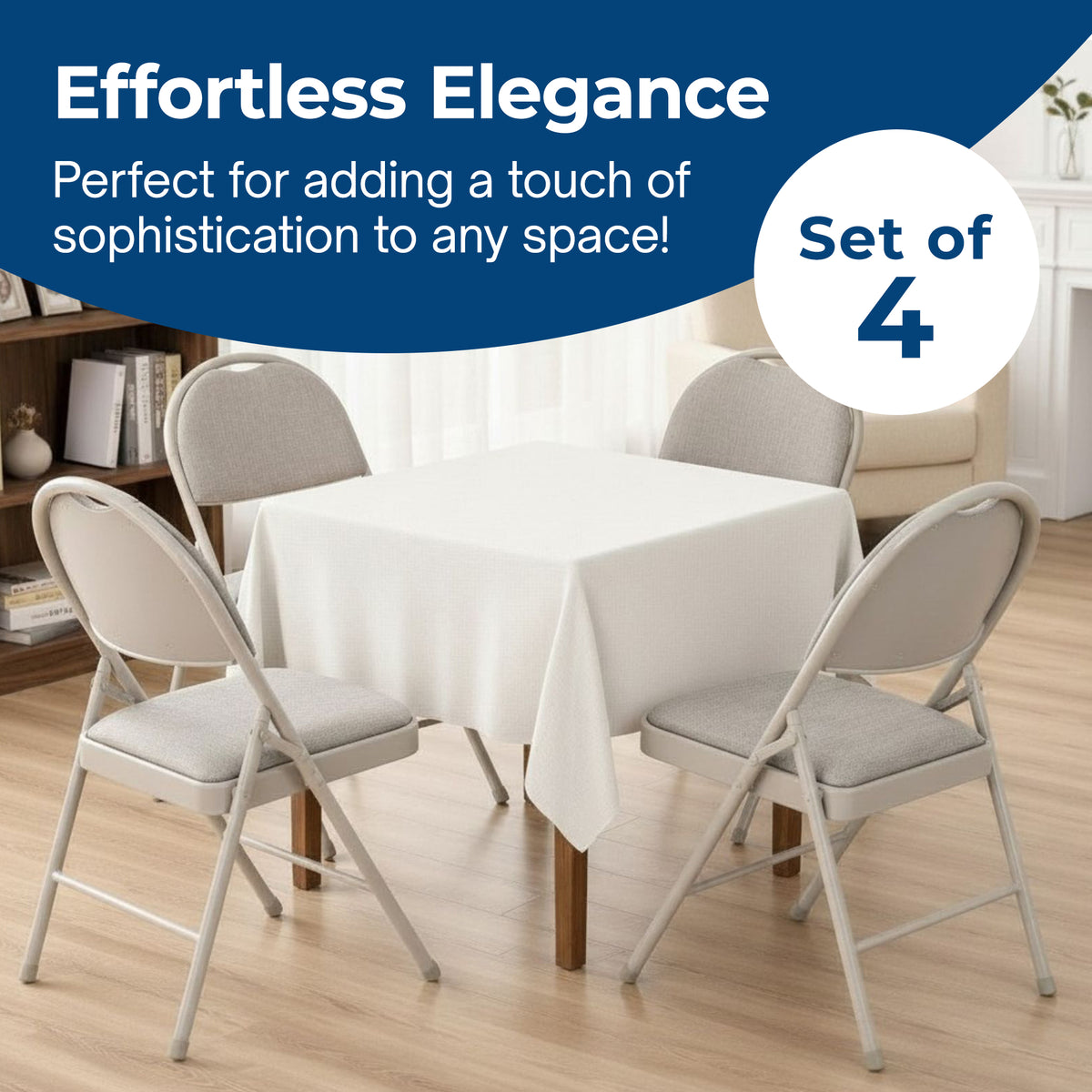 Sudden Comfort Set of 4 Double Padded Steel Frame High Back Folding Chairs, Buff