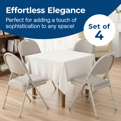 Sudden Comfort Set of 4 Double Padded Steel Frame High Back Folding Chairs, Buff