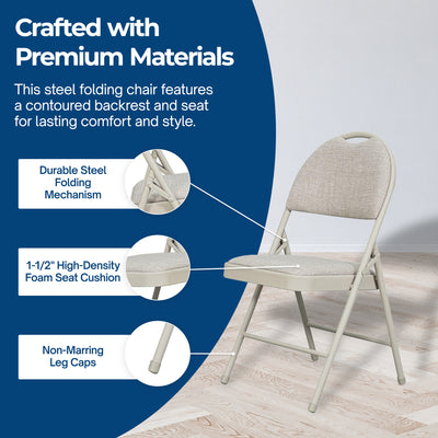 Sudden Comfort Set of 4 Double Padded Steel Frame High Back Folding Chairs, Buff