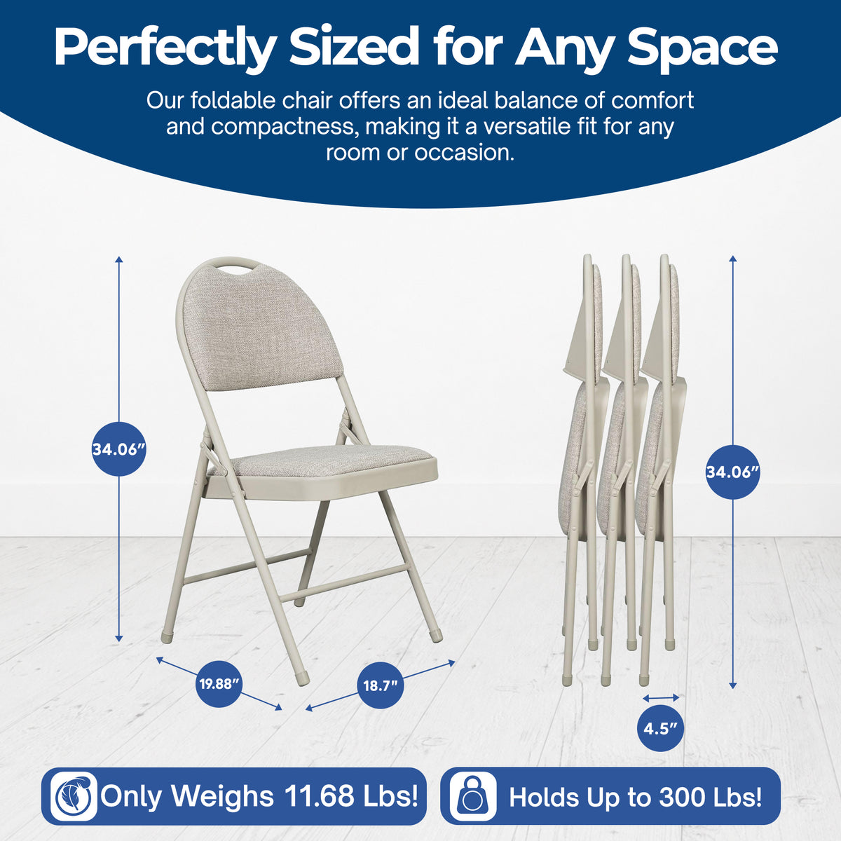 Sudden Comfort Set of 4 Double Padded Steel Frame High Back Folding Chairs, Buff