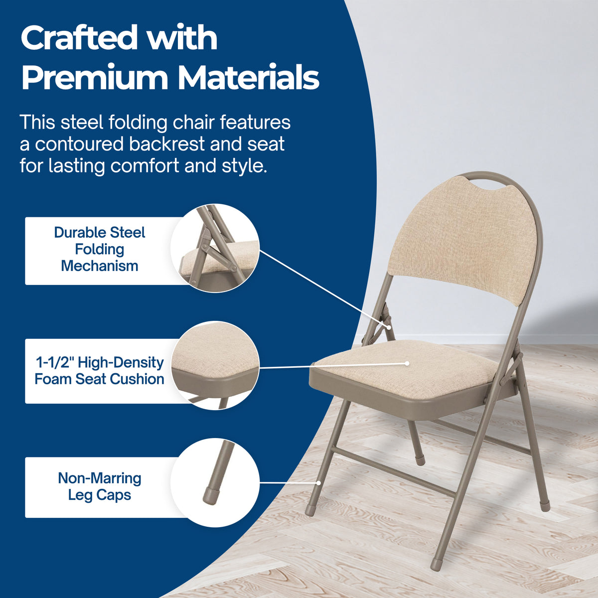 Sudden Comfort Set of 4 Double Padded Steel High Back Folding Chairs, Chicory