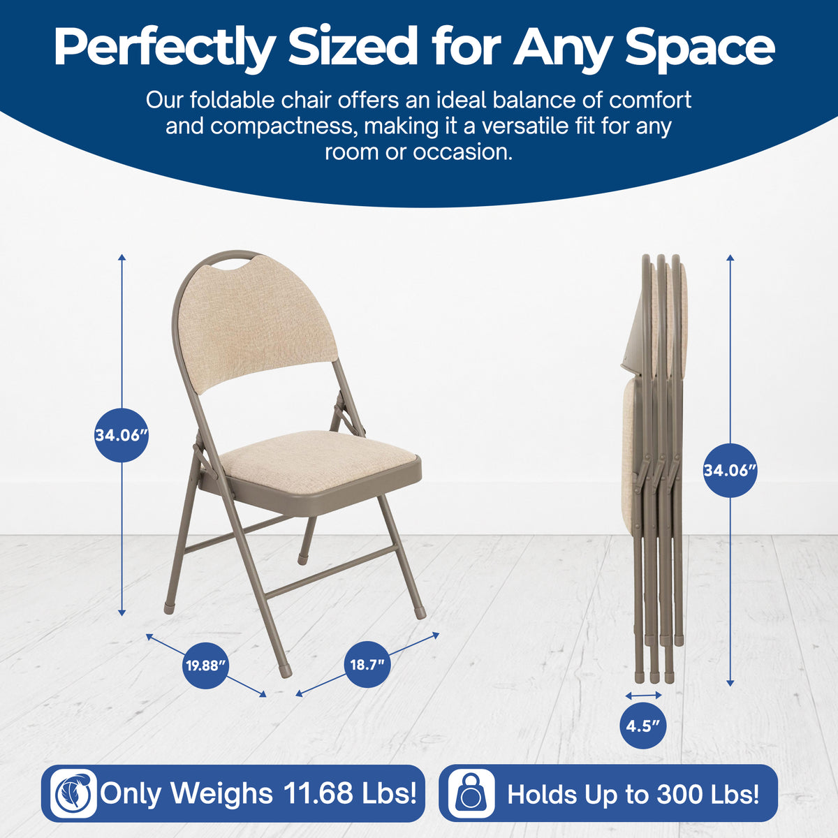 Sudden Comfort Set of 4 Double Padded Steel High Back Folding Chairs, Chicory