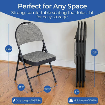 Sudden Comfort Set of 4 Double Padded Steel High Back Folding Chairs, Black/Grey