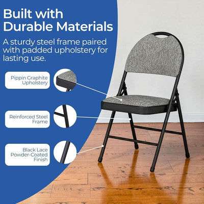 Sudden Comfort Set of 4 Double Padded Steel High Back Folding Chairs, Black/Grey