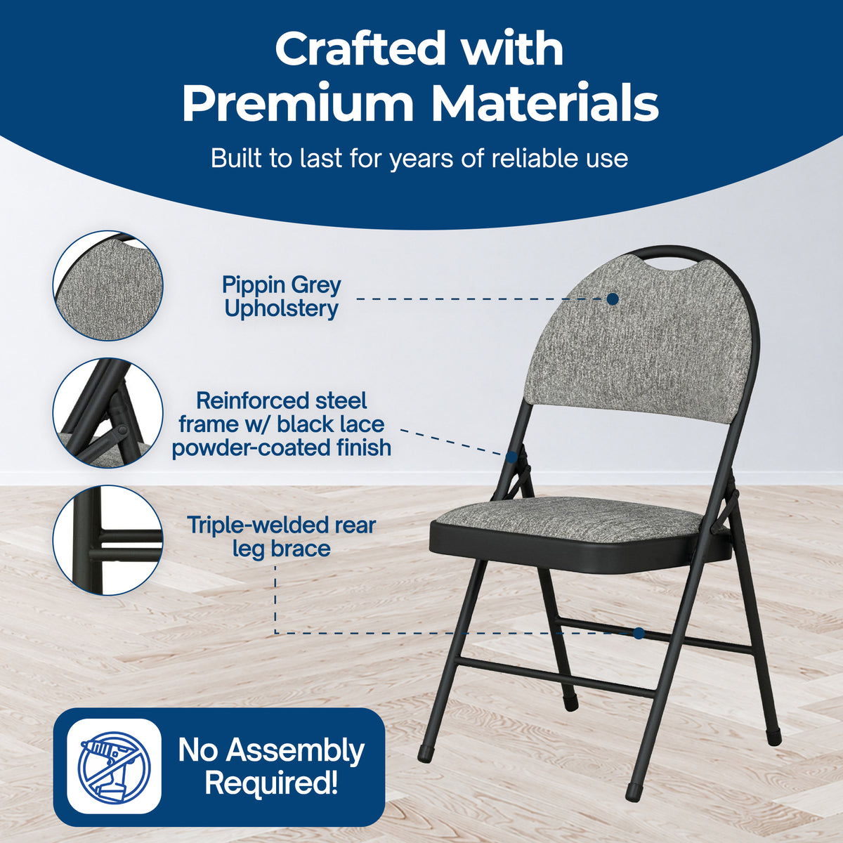 Sudden Comfort Set of 4 Double Padded Steel High Back Folding Chairs, Black/Grey - VMInnovations