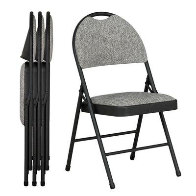 Sudden Comfort Set of 4 Double Padded Steel High Back Folding Chairs, Black/Grey