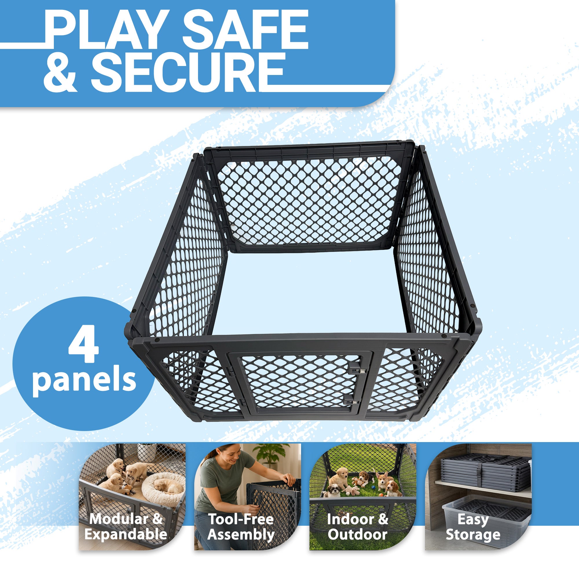 Mirapet 4-Panel Modular Dog and Puppy Playpen, Indoor/Outdoor Pet Enclosure (Open Box)