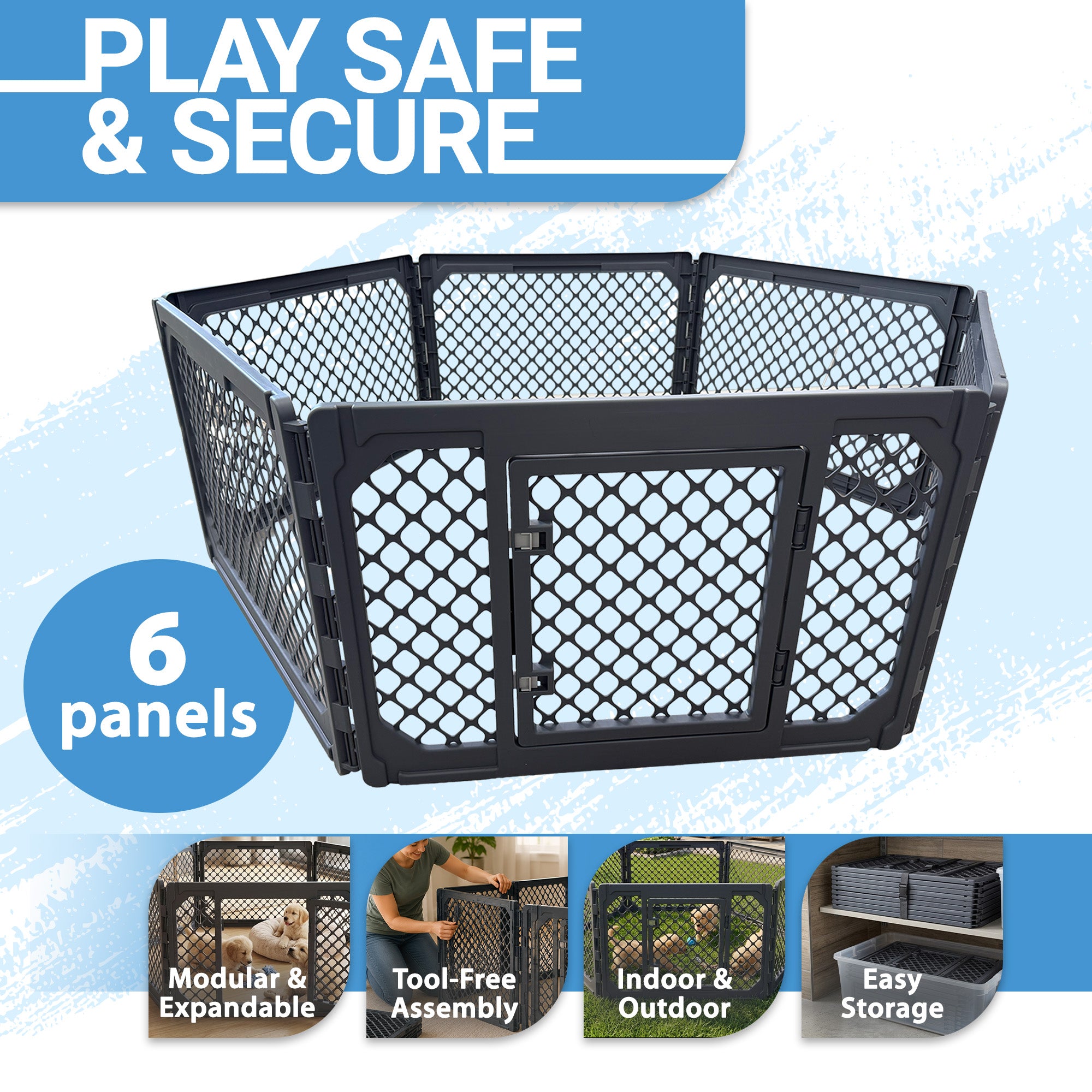 Mirapet 6-Panel Modular Dog and Puppy Playpen, Indoor/Outdoor (Open Box)