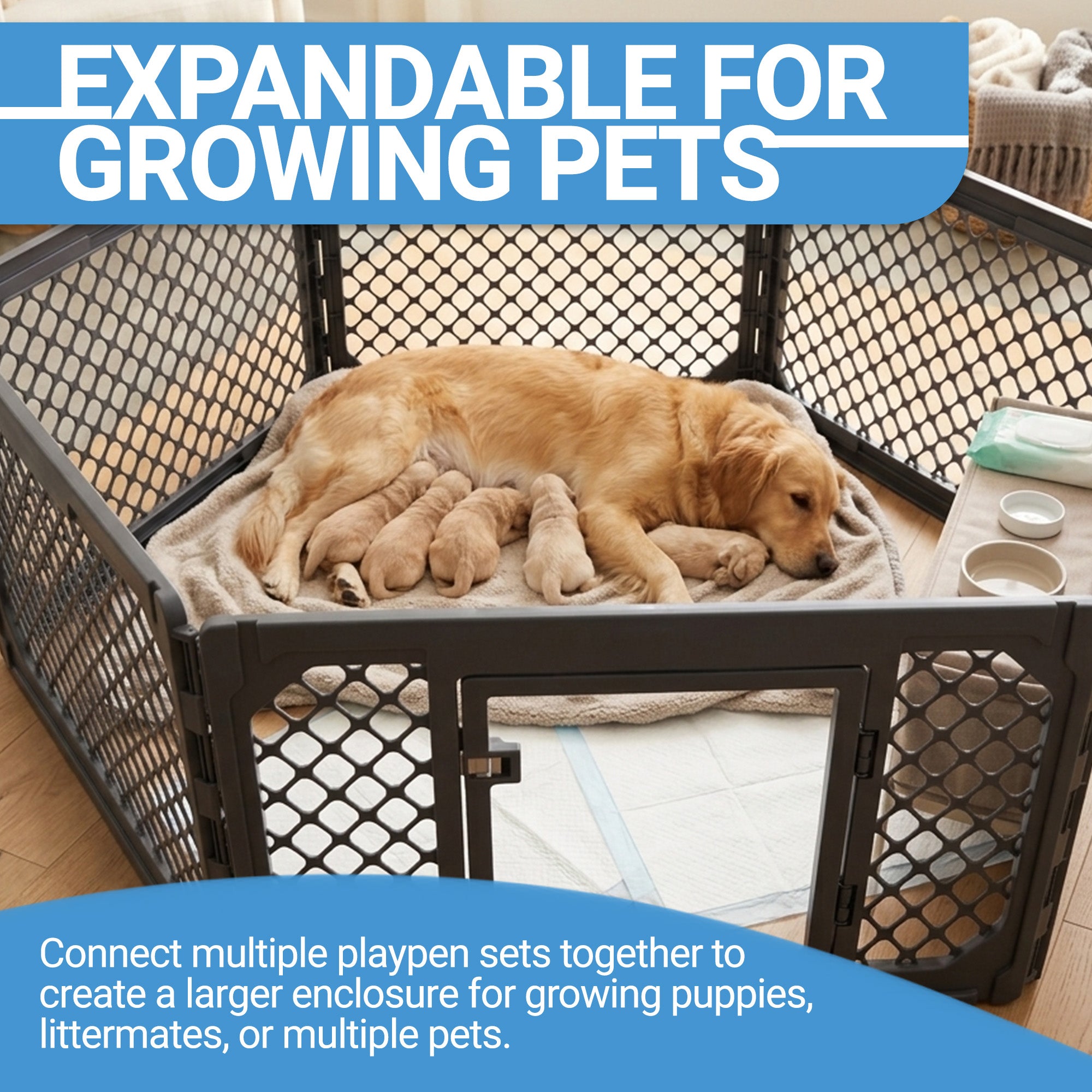 Mirapet 6-Panel Modular Dog and Puppy Playpen, Indoor/Outdoor (Open Box)