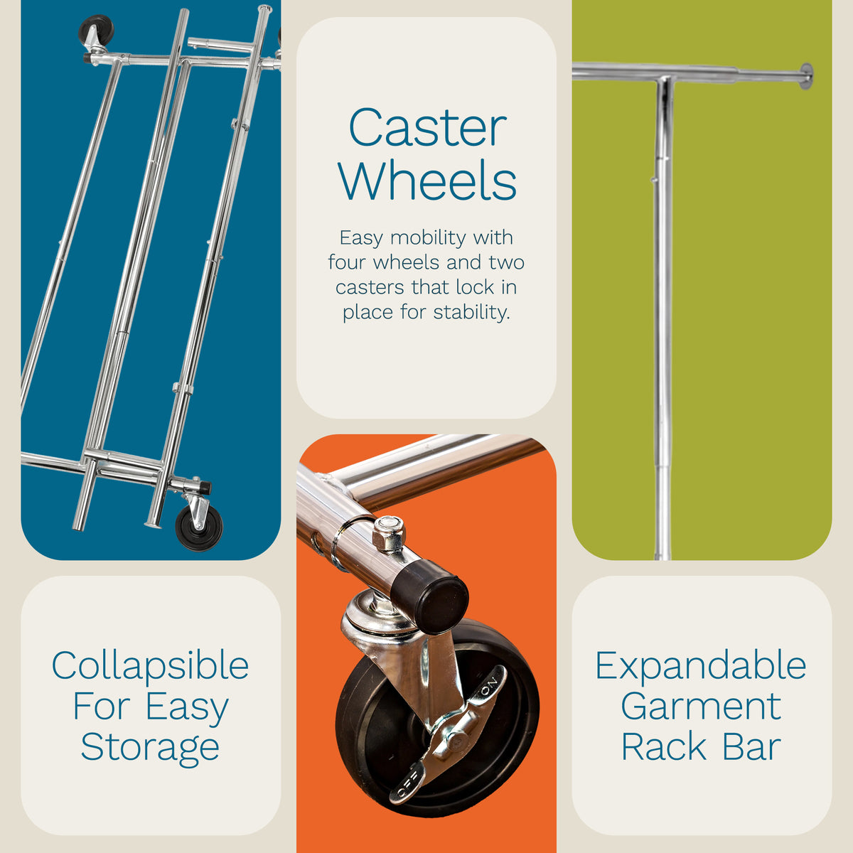 Honey-Can-Do Collapsible Expandable Rolling Garment Rack with Wheels, Chrome
