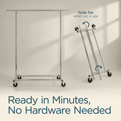 Honey-Can-Do Collapsible Expandable Rolling Garment Rack with Wheels, Chrome