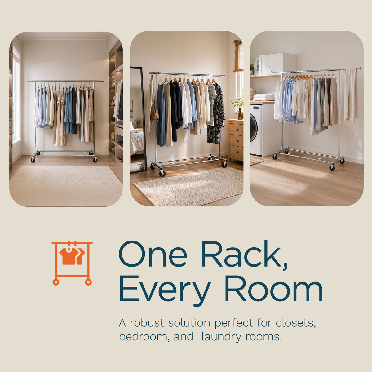Honey-Can-Do Collapsible Expandable Rolling Garment Rack with Wheels, Chrome