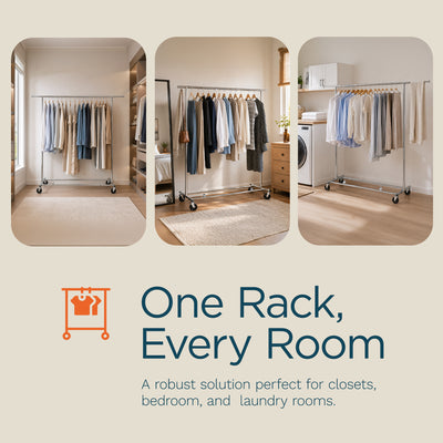 Honey-Can-Do Collapsible Expandable Rolling Garment Rack with Wheels, Chrome