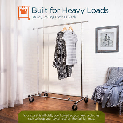 Honey-Can-Do Collapsible Expandable Rolling Garment Rack with Wheels, Chrome