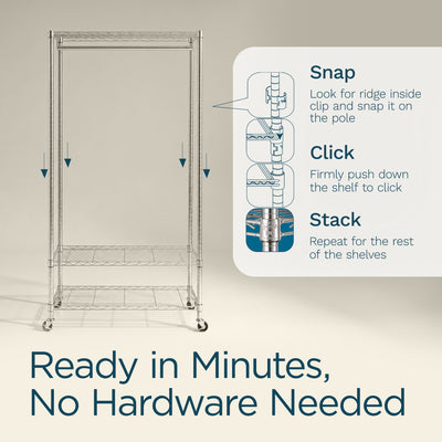 Honey-Can-Do 3-Shelf Deluxe Garment Rack, Adjustable Shelves and Locking Wheels