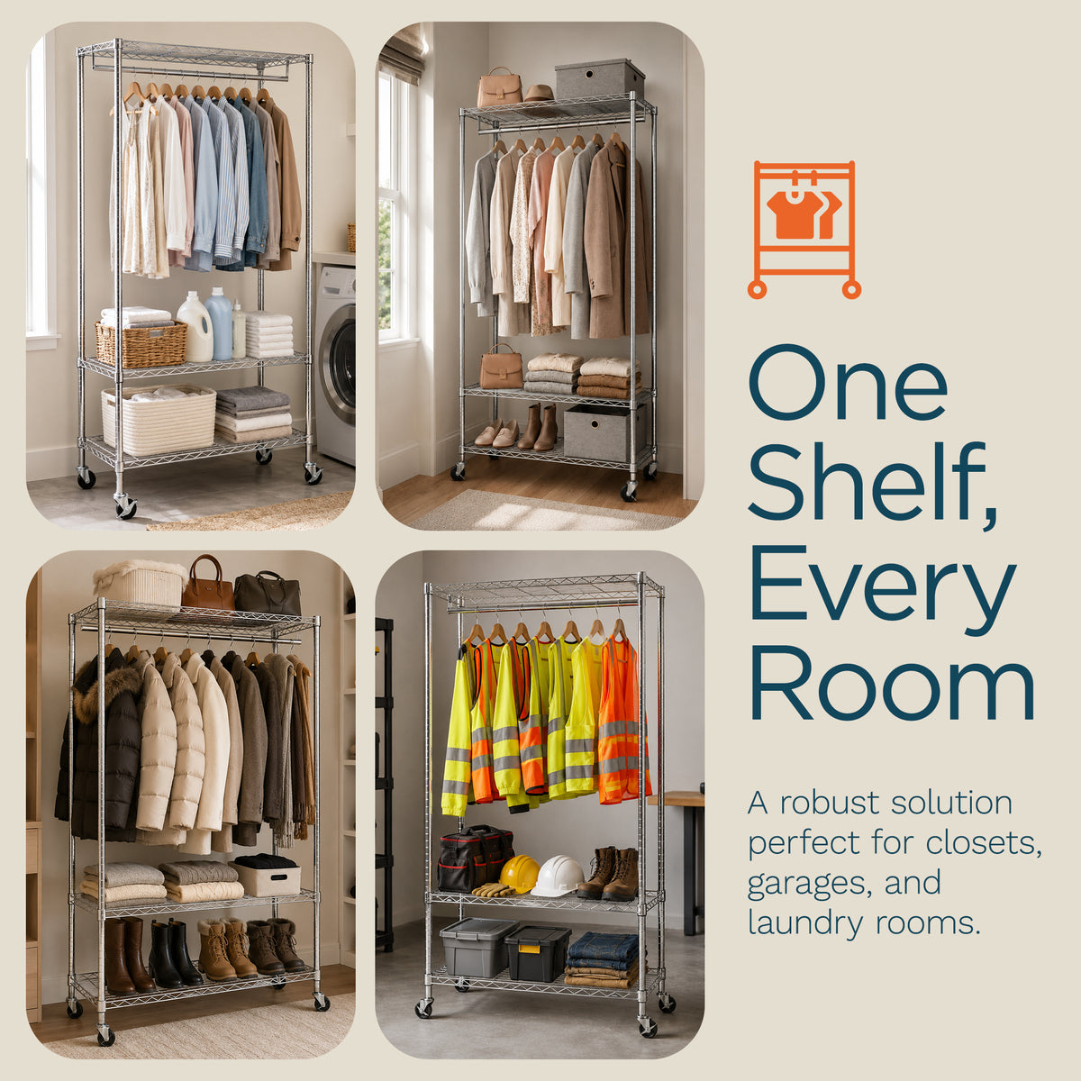 Honey-Can-Do 3-Shelf Deluxe Garment Rack, Adjustable Shelves and Locking Wheels
