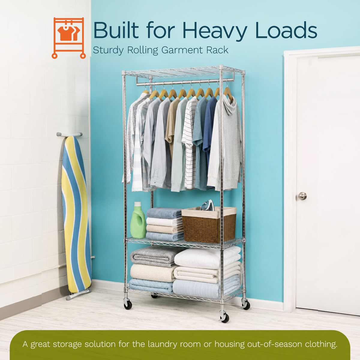 Honey-Can-Do 3-Shelf Deluxe Garment Rack, Adjustable Shelves and Locking Wheels