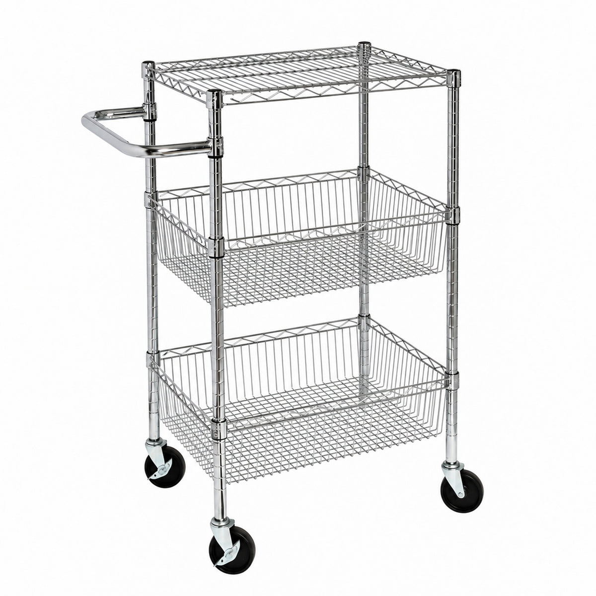 Honey-Can-Do 3 Shelf Chrome Steel Wire Storage Cart with 4" Locking Casters
