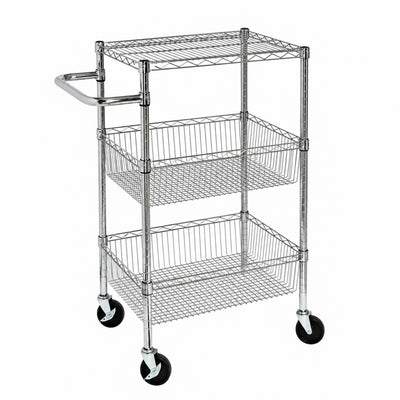 Honey-Can-Do 3 Shelf Chrome Steel Wire Storage Cart with 4" Locking Casters