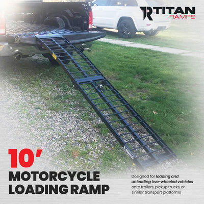Titan Ramps 10' Folding Motorcycle Loading Ramp Arched Aluminum Design, Black