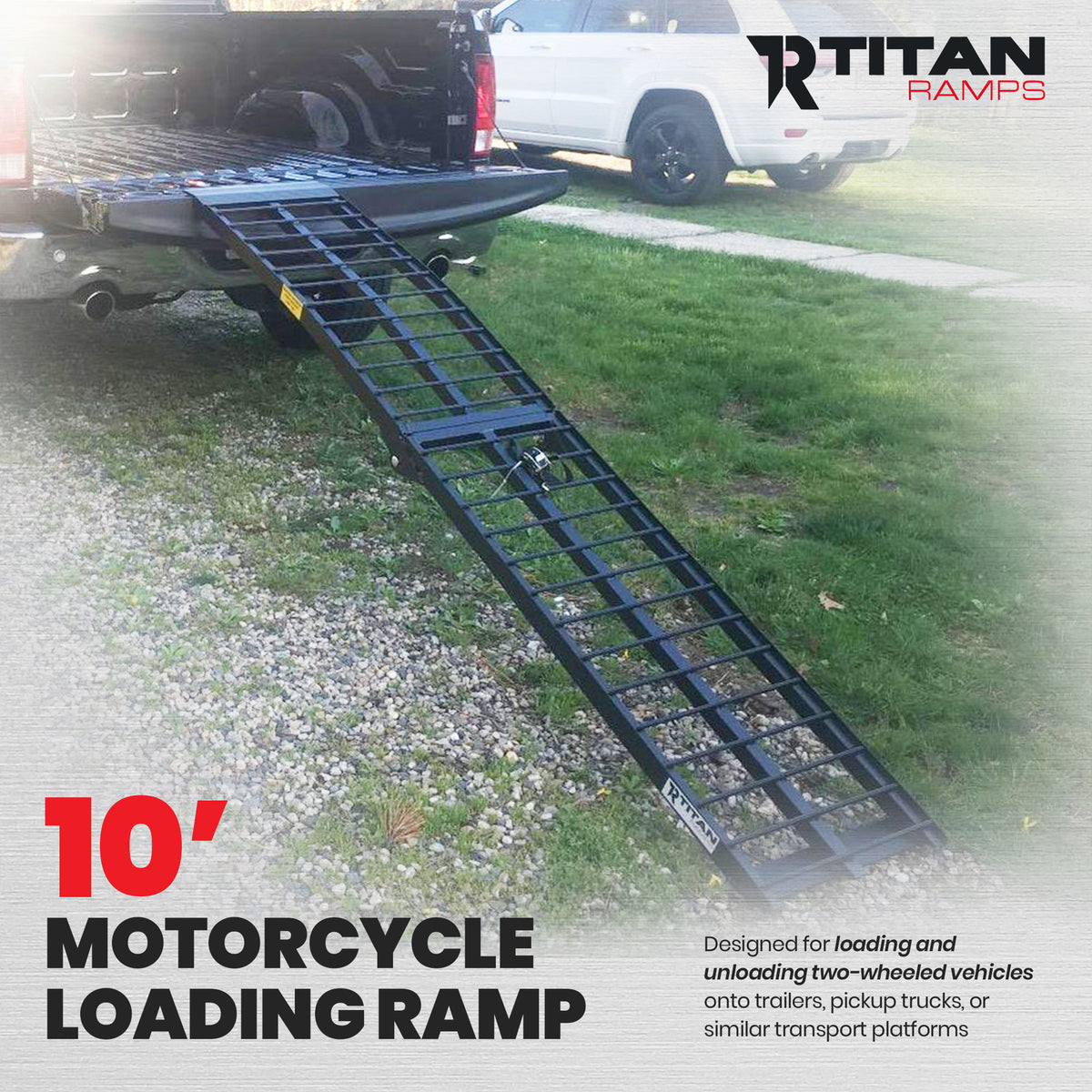 Titan Ramps 10' Folding Motorcycle Loading Ramp Arched Aluminum Design, Black