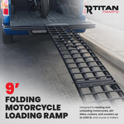Titan Ramps 9 Foot Folding Motorcycle Loading Ramp, 4-Beam, 1,000 lb Capacity - VMInnovations