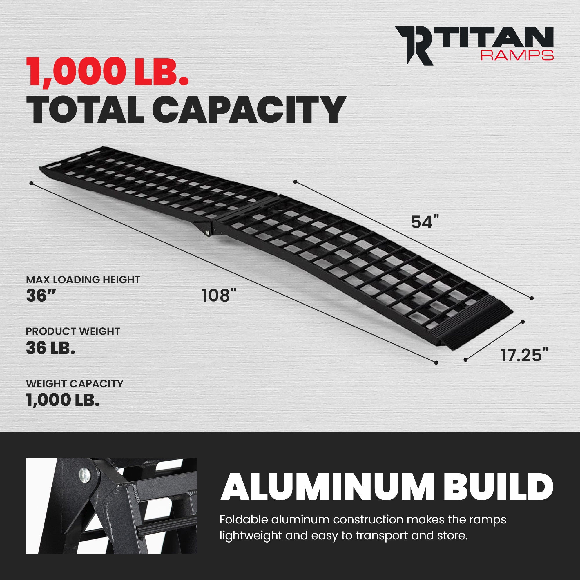 Titan Ramps 9 Foot Folding Motorcycle Loading Ramp, 4-Beam, 1,000 lb Capacity - VMInnovations