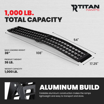 Titan Ramps 9 Foot Folding Motorcycle Loading Ramp, 4-Beam, 1,000 lb Capacity - VMInnovations