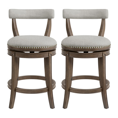 ROME + OAK Ruxban 26" Swivel Counter Stool, Weathered Oak, Sand Fabric, Set of 2 - VMInnovations