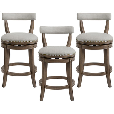 ROME + OAK Ruxban 26" Swivel Counter Stool, Weathered Oak, Sand Fabric, Set of 3 - VMInnovations