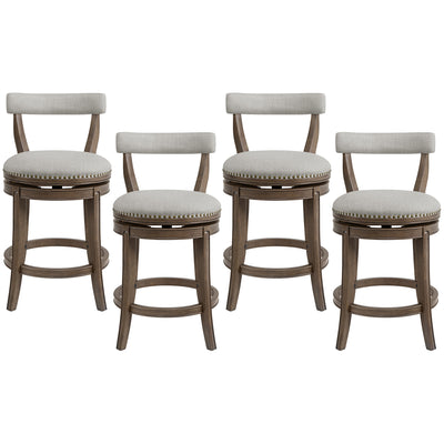 ROME + OAK Ruxban 26" Swivel Counter Stool, Weathered Oak, Sand Fabric, Set of 4 - VMInnovations