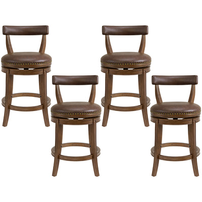 ROME + OAK Ruxban 26" Swivel Counter Stool, Walnut with Brown Leather, Set of 4