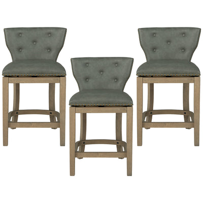 ROME + OAK Carlynd 26" Swivel Counter Stool, Reclaim Oak, Stone,Set of 3 - VMInnovations