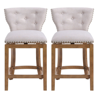 ROME + OAK Carlynd 26" Swivel Counter Stool, Weathered Oak, Sand Fabric,Set of 2