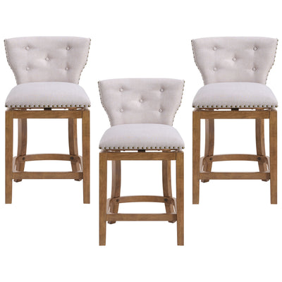 ROME + OAK Carlynd 26" Swivel Counter Stool, Weathered Oak, Sand Fabric,Set of 3 - VMInnovations