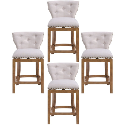 ROME + OAK Carlynd 26" Swivel Counter Stool, Weathered Oak, Sand Fabric,Set of 4