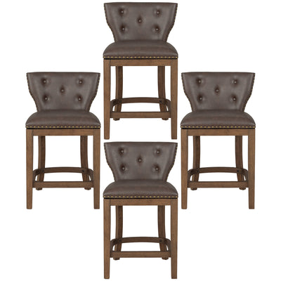 ROME + OAK Carlynd 26" Swivel Counter Stool, Walnut with Brown Leather, Set of 4
